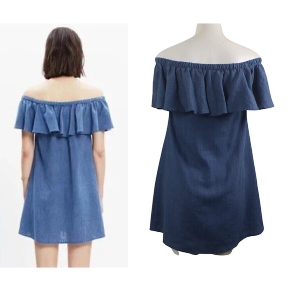 Madewell Rio Size XXS Pullover Ruffle Linen Chambray Shift Mini Dress Boho Party - Picture 16 of 16